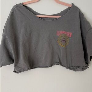 Gray Cropped Graphic Tee with Band Emblem Sound Garden